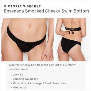 Victoria's secret very sexy smocked cheeky swim bikini bottom BLACK XLARGE
